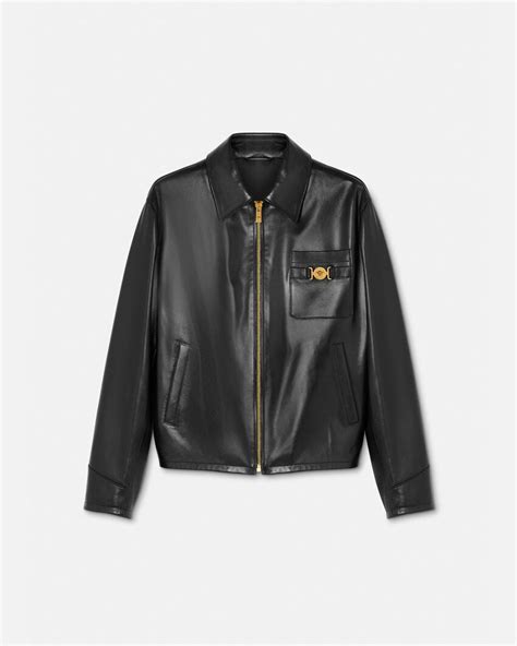 blouson cuir versace homme|Blouson en cuir Noir,Imprimé .